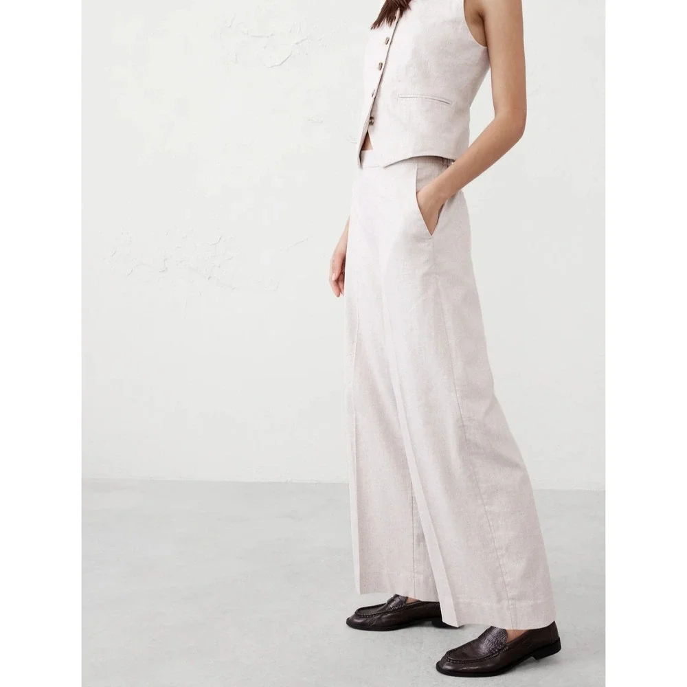 New‎ Banana Republic Trousers Pants XL Linen Hayden Wide Leg Flat Front Black